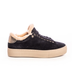 Sneakers Dama Iarna Piele Suede Albastru Navy cu Blana