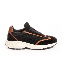 Adidași damă piele întoarsă negri cu detalii maro eleganți