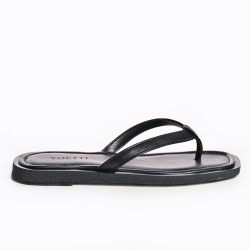Sandale Damă VOETTI Flip-Flop Piele Negre, Talpă Plată
