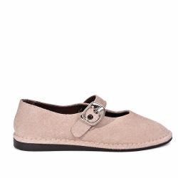 Mocasini Dama Piele Întoarsă Bej cu Cataramă - Stil Modern, Eleganță și Confort!