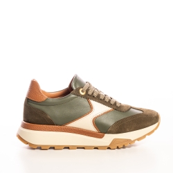 Adidași damă casual verde olive, piele naturală și velur