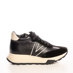 Adidași Femei Negri Piele Întoarsă Talpă Robustă, Stil Modern