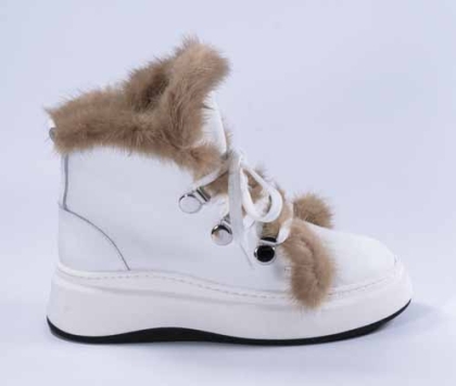 Cizme VOGGE din piele naturală alb cu puf