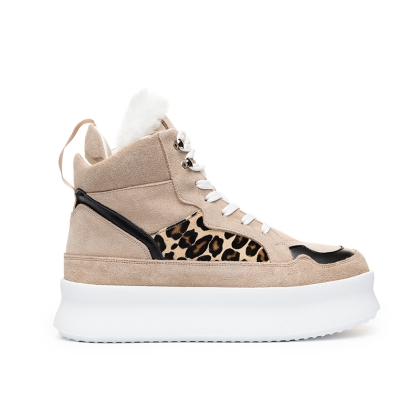 Adidași Platformă Damă Piele Întoarsă Leopard