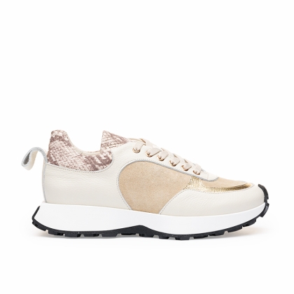 Sneakers Dama Piele Bej & Snake Print - Eleganță Lejeră