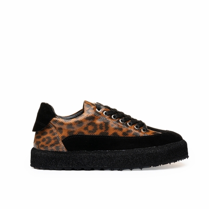 VOETTI Magnificent Leopard Lacquered Leather Sneakers Black