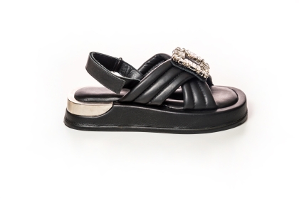 VOETTI Black Leather Rhinestone Embellished Platform Sandals 