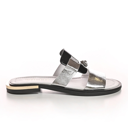 Silver Metallic Slide Sandals - Chic Summer Footwear for Women