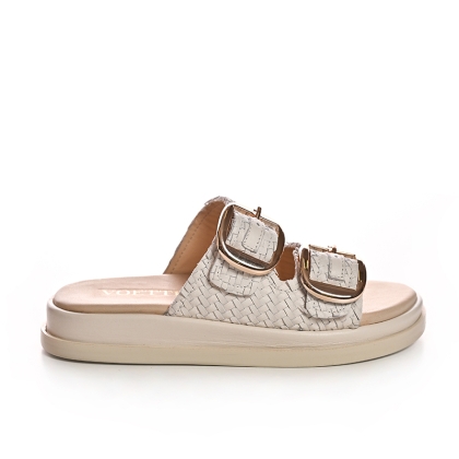 Sandale de damă comozi, bej, cu cataramă aurie - stil & confort!