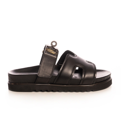 Women's Leaf Detail Leather Slides