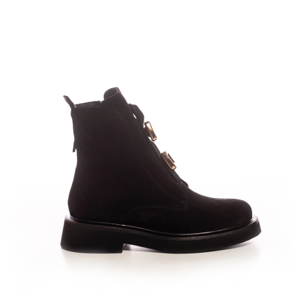 Botine de Iarnă Dama, Negre cu Accesorii Aurii Chic