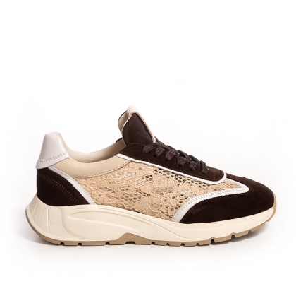 Adidași damă piele maro dantelă