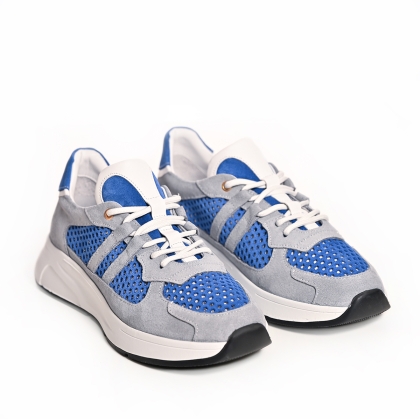 Adidași Gri Albastru Mesh, Piele Întoarsă, Stil & Confort