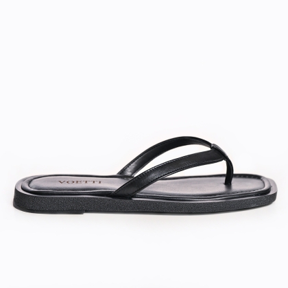 Sandale Damă VOETTI Flip-Flop Piele Negre, Talpă Plată