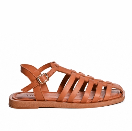 Sandale Damă VOETTI Piele Maro Vârf Pătrat, Stil Modern