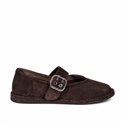Mocasini Dama Piele Întoarsă Maro cu Cataramă - Stil Casual, Eleganță și Confort!