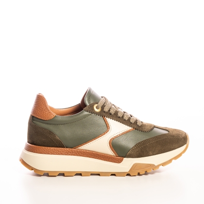 Adidași damă casual verde olive, piele naturală și velur