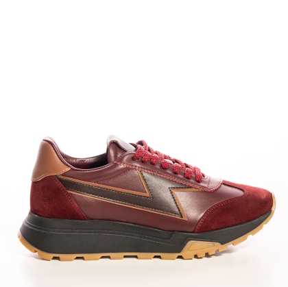 Pantofi Sport Piele Bordo, Velur, Talpă Groasă Confortabili