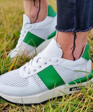 Pantofi sport de dama VOGGE din piele naturala in alb si verde