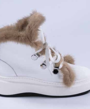 Cizme VOGGE din piele naturală alb cu puf