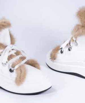 Cizme VOGGE din piele naturală alb cu puf