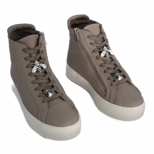Adidași Dama Gri Închis, Înalți, Cu Fermoar Lateral & Accesorii Albine