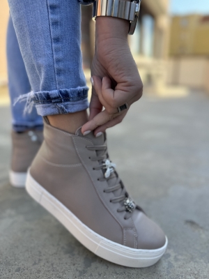 Adidași Dama Gri Închis, Înalți, Cu Fermoar Lateral & Accesorii Albine