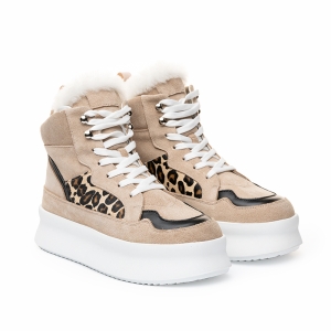 Adidași Platformă Damă Piele Întoarsă Leopard