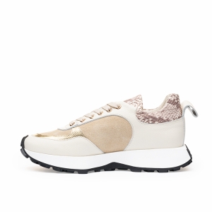 Sneakers Dama Piele Bej & Snake Print - Eleganță Lejeră