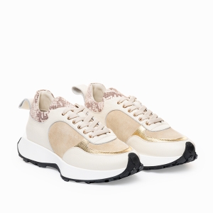 Sneakers Dama Piele Bej & Snake Print - Eleganță Lejeră