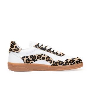 Adidași damă piele albă cu imprimeu leopard