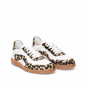 Adidași damă piele albă cu imprimeu leopard