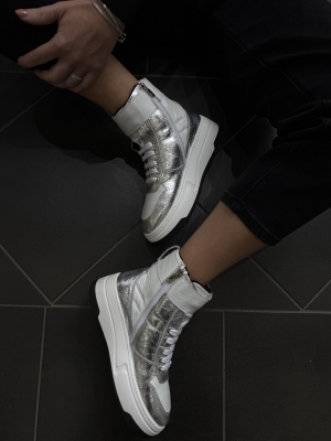 Ghete Albe cu Argintiu - Stil Urban Chic