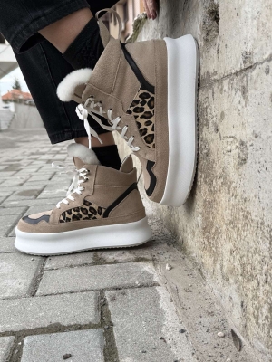 Adidași Platformă Damă Piele Întoarsă Leopard