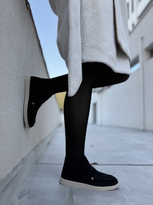 Ghete Casual Damă Piele Întoarsă Negre