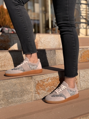 Adidași Dama Gri Piele Întoarsă și Detalii Argintii