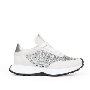 Sneakers dama albi piele cu detalii argintii