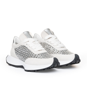 Sneakers dama albi piele cu detalii argintii
