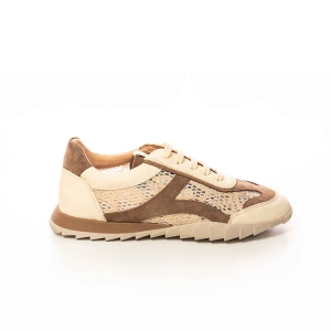 Sneakers damă bej cu detalii maro - Stil casual-chic