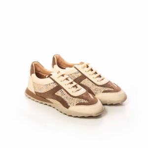 Sneakers damă bej cu detalii maro - Stil casual-chic