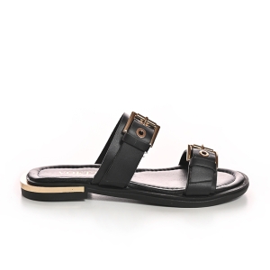 Șlapi Negri Damă cu Catarame Aurii - Eleganță și Confort!