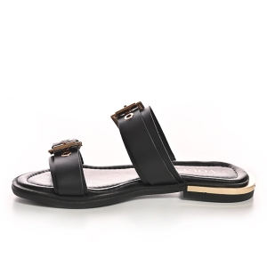 Șlapi Negri Damă cu Catarame Aurii - Eleganță și Confort!