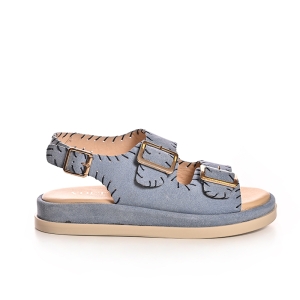 Sandale Dama Piele Întoarsă Albastru Deschis Cu Catarame Aurii