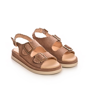 Sandale dama piele întoarsă bej cu detalii catarame Voetti