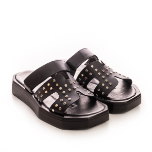 Sandale Dama Piele Naturala Voetti Negre cu Platforma