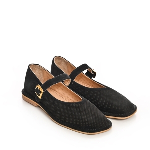 Pantofi Damă Tip Balerină Piele Suede Neagră