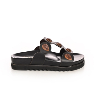 Sandale Dama Piele Negre cu Aplicatii Frunze - Voetti