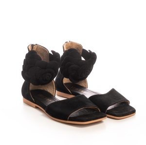 Sandale Elegante Damă cu Floare Neagră - Voetti