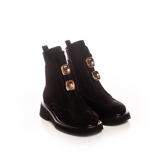 Botine de Iarnă Dama, Negre cu Accesorii Aurii Chic