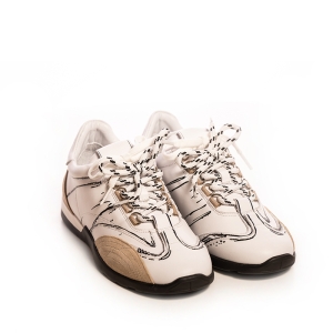 Adidași Fashion VOETTI Damă - Piele, Alb cu Detalii Bej